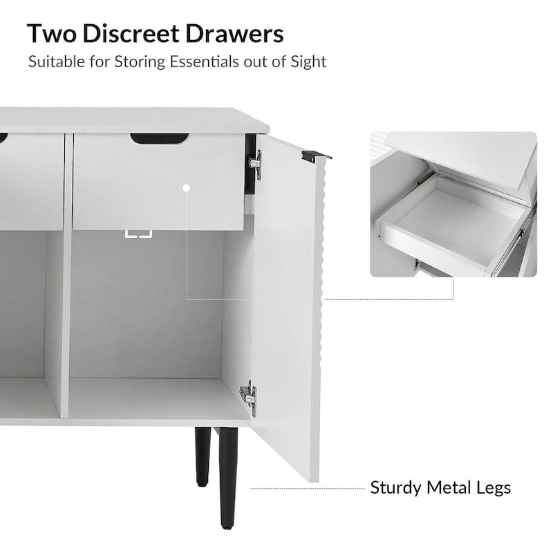 Buffet moderne de 160 cm de large à 4 portes avec casier à vin et pieds en métal