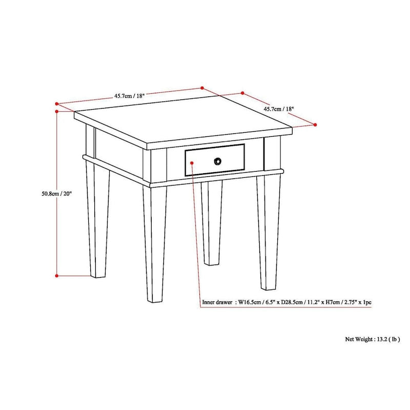 Table d'appoint transitoire carrée en BOIS MASSIF de 45,7 cm de large - 45,7 L x 45,7 P x 50,8 H