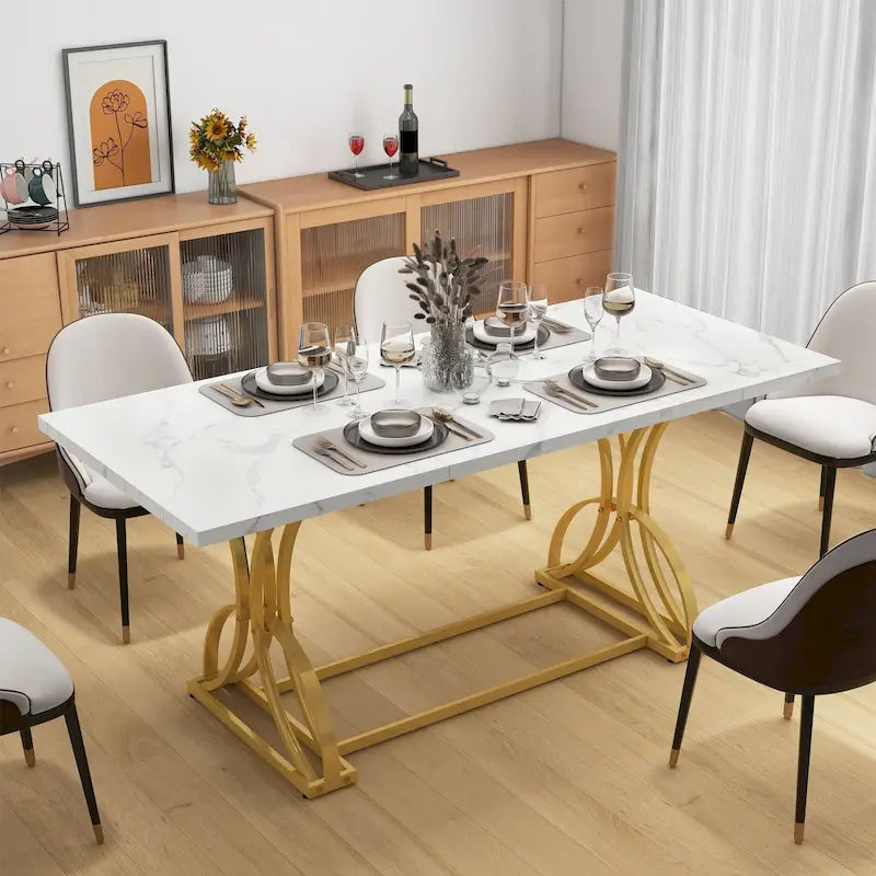 Table à manger rectangulaire de style ferme en bois et métal pour 6 à 8 personnes