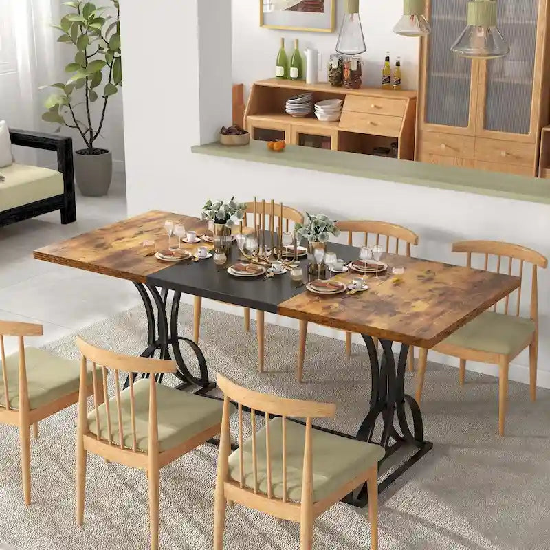 Table à manger rectangulaire de style ferme en bois et métal pour 6 à 8 personnes