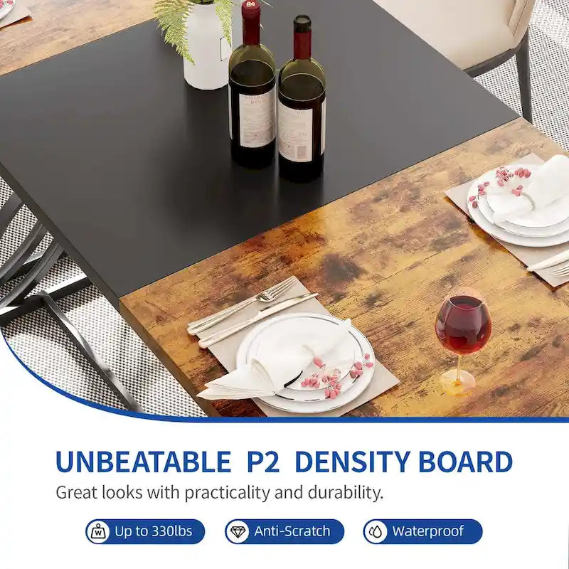 Table à manger rectangulaire de style ferme en bois et métal pour 6 à 8 personnes