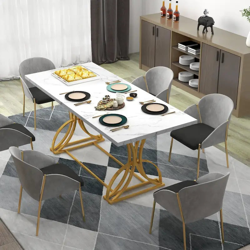 Table à manger rectangulaire de style ferme en bois et métal pour 6 à 8 personnes