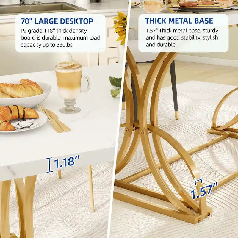 Table à manger rectangulaire de style ferme en bois et métal pour 6 à 8 personnes