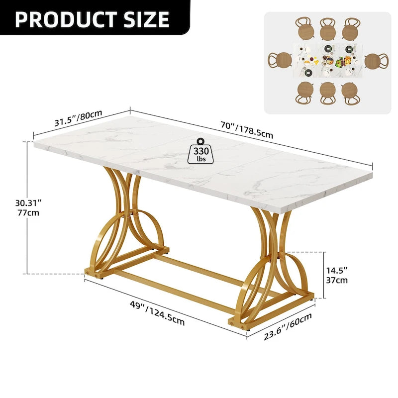 Table à manger rectangulaire de style ferme en bois et métal pour 6 à 8 personnes
