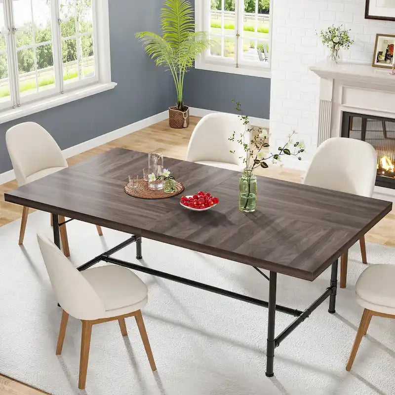Table de salle à manger rustique rectangulaire de 70,9 pouces avec cadre en tube métallique