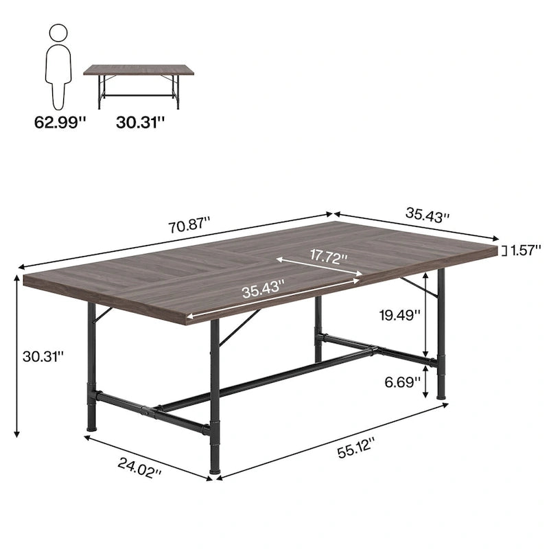 Table de salle à manger rustique rectangulaire de 70,9 pouces avec cadre en tube métallique