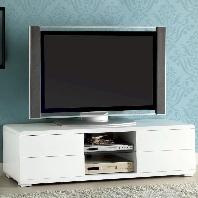 Meuble TV laqué brillant à 4 tiroirs