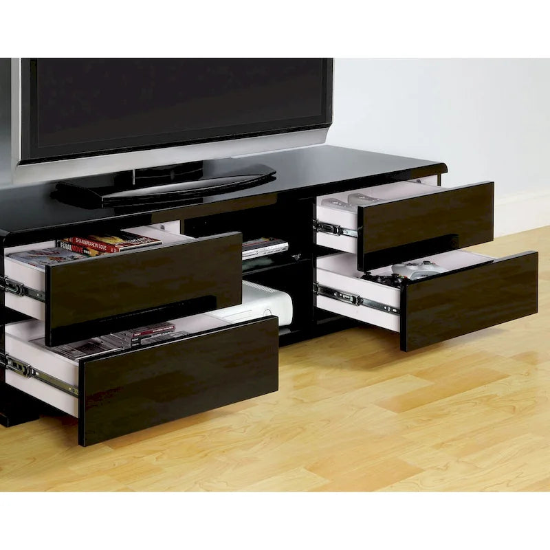 Meuble TV laqué brillant à 4 tiroirs