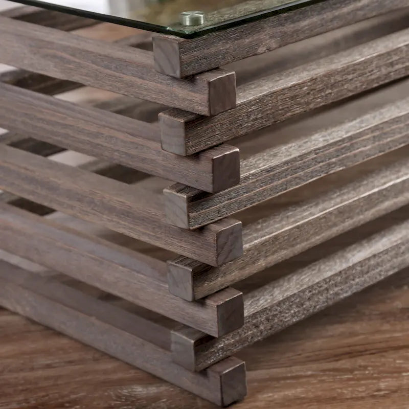 Table basse contemporaine grise en bois massif de 48 pouces