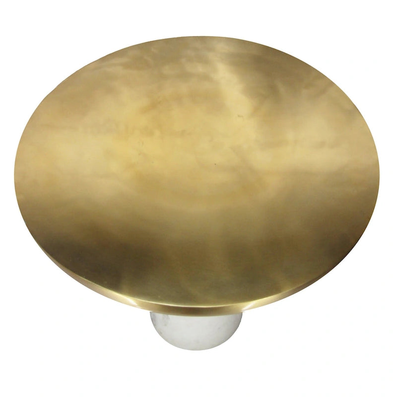 Table d'appoint ronde moderne de 17 pouces en laiton avec base cylindrique en marbre, laiton, blanc