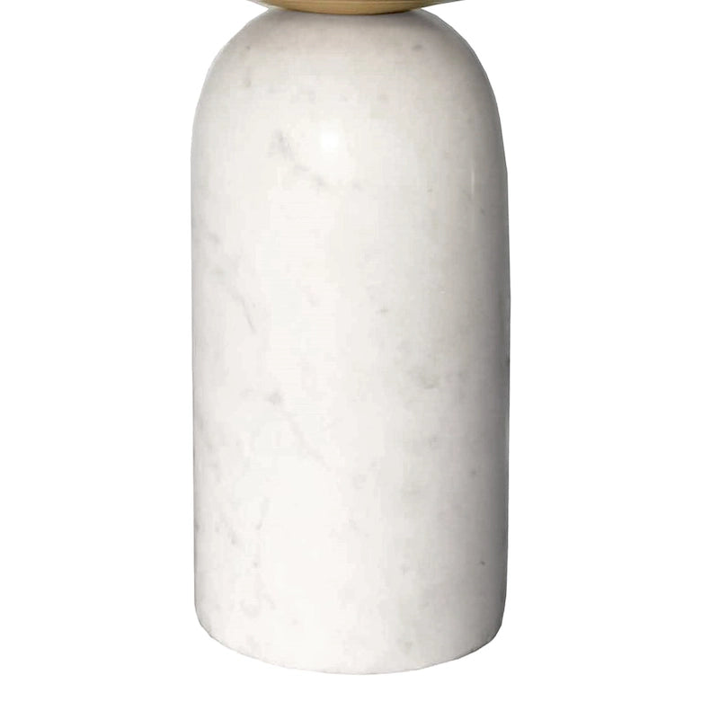 Table d'appoint ronde moderne de 17 pouces en laiton avec base cylindrique en marbre, laiton, blanc