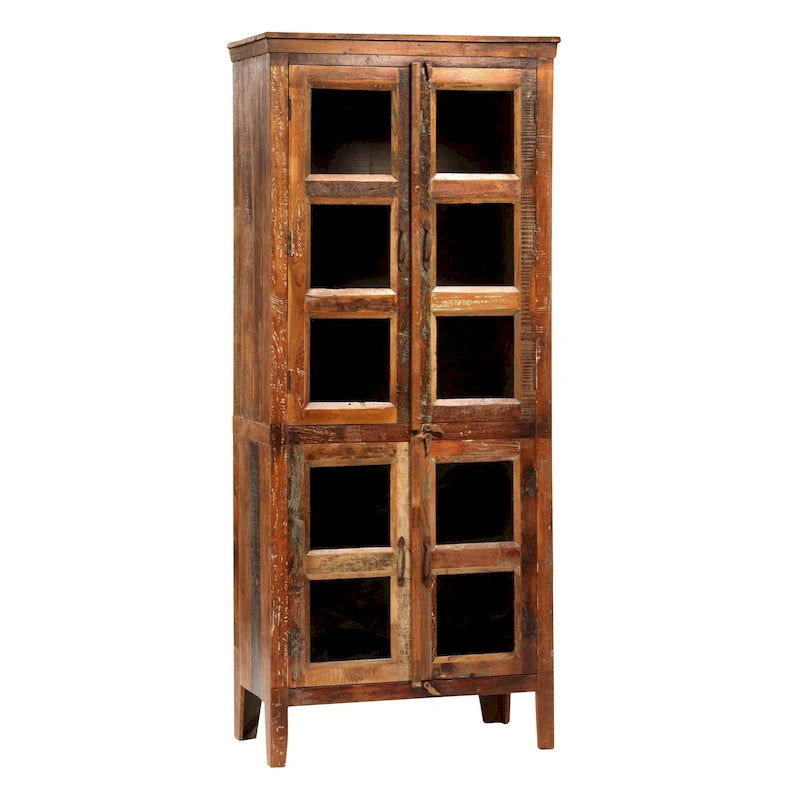 Meuble de rangement de 213 cm de haut en manguier recyclé patiné et verre