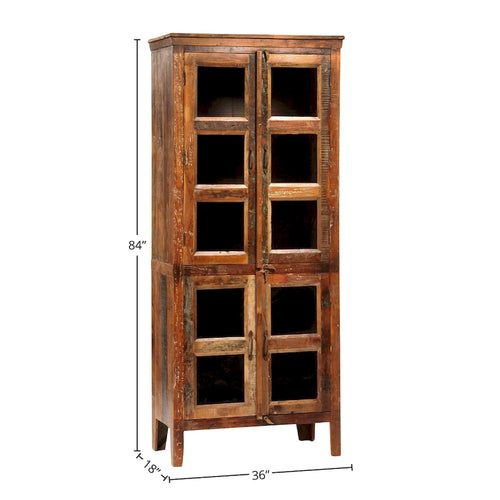 Meuble de rangement de 213 cm de haut en manguier recyclé patiné et verre