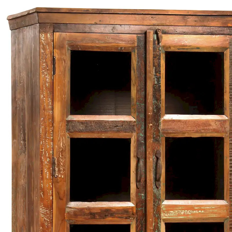 Meuble de rangement de 213 cm de haut en manguier recyclé patiné et verre