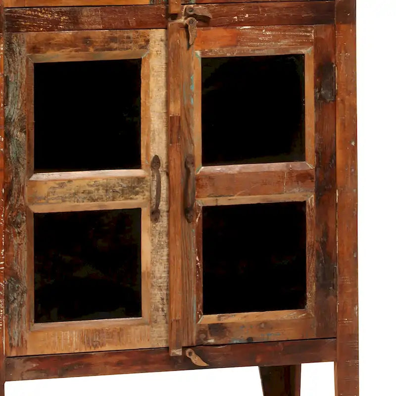 Meuble de rangement de 213 cm de haut en manguier recyclé patiné et verre