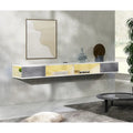 Meuble TV mural flottant de 70 po, centre de divertissement flottant pour salon et chambre à coucher, blanc et gris