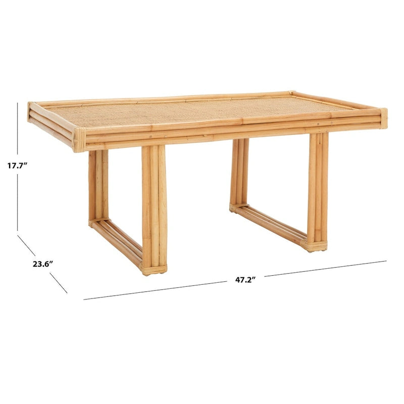 Table Basse Rectangulaire en Rotin Style Bohème Tropical Côte - 120 cm L x 60 cm P x 45 cm H - 120Lx60Px45H