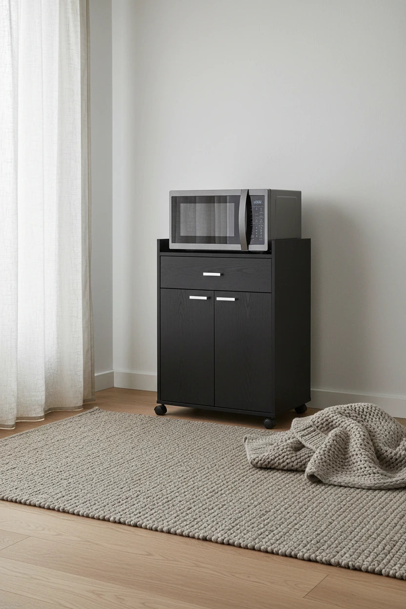 Meuble de cuisine pour micro-ondes, buffet de rangement avec 1 tiroir et 2 portes, noir