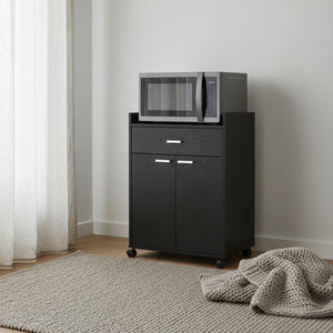 Dessertes de cuisine avec micro-ondes, meuble de rangement d'appoint avec 1 tiroir et 2 portes, noir