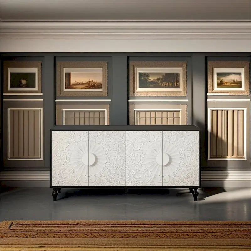 Cabinet vintage blanc à grandes facettes sculptées