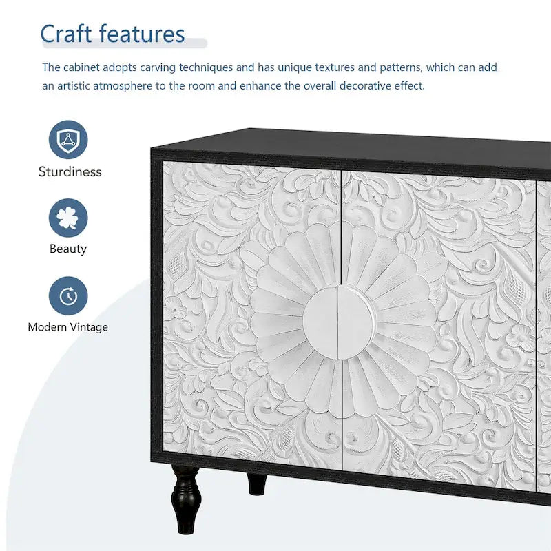 Cabinet vintage blanc à grandes facettes sculptées
