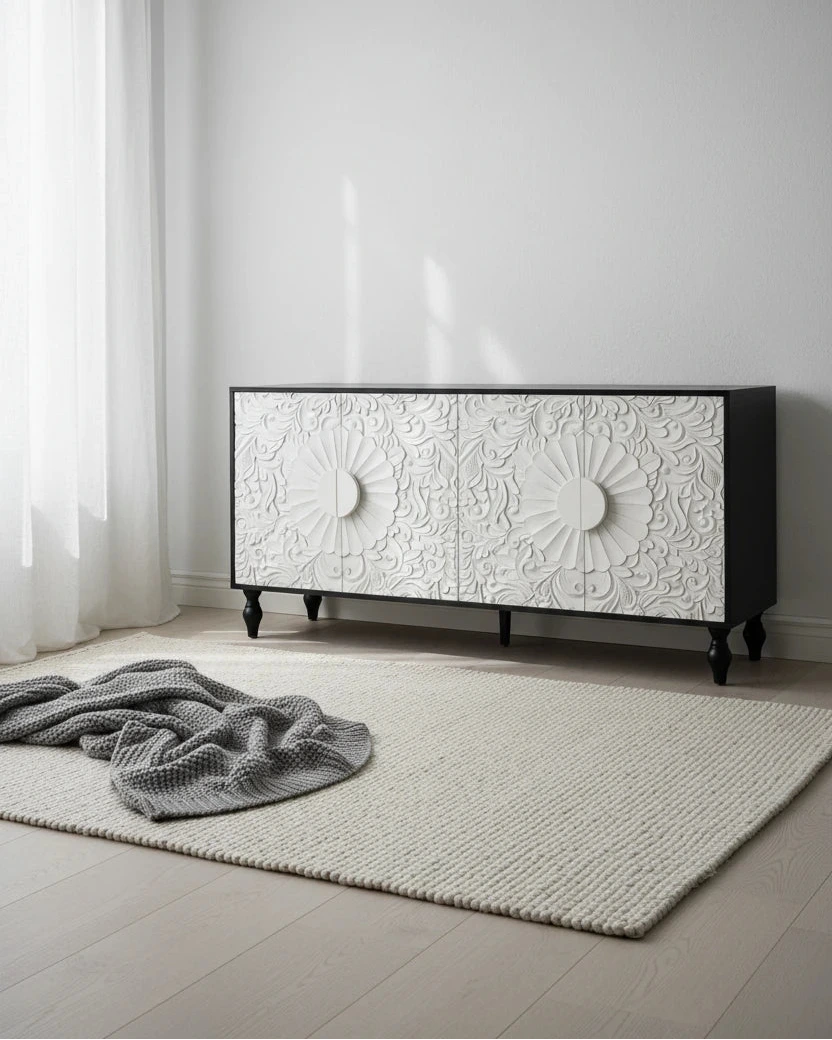 Cabinet vintage blanc à grandes facettes sculptées