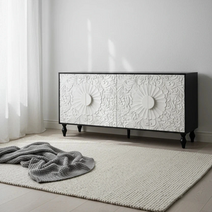 Cabinet vintage blanc à grandes facettes sculptées