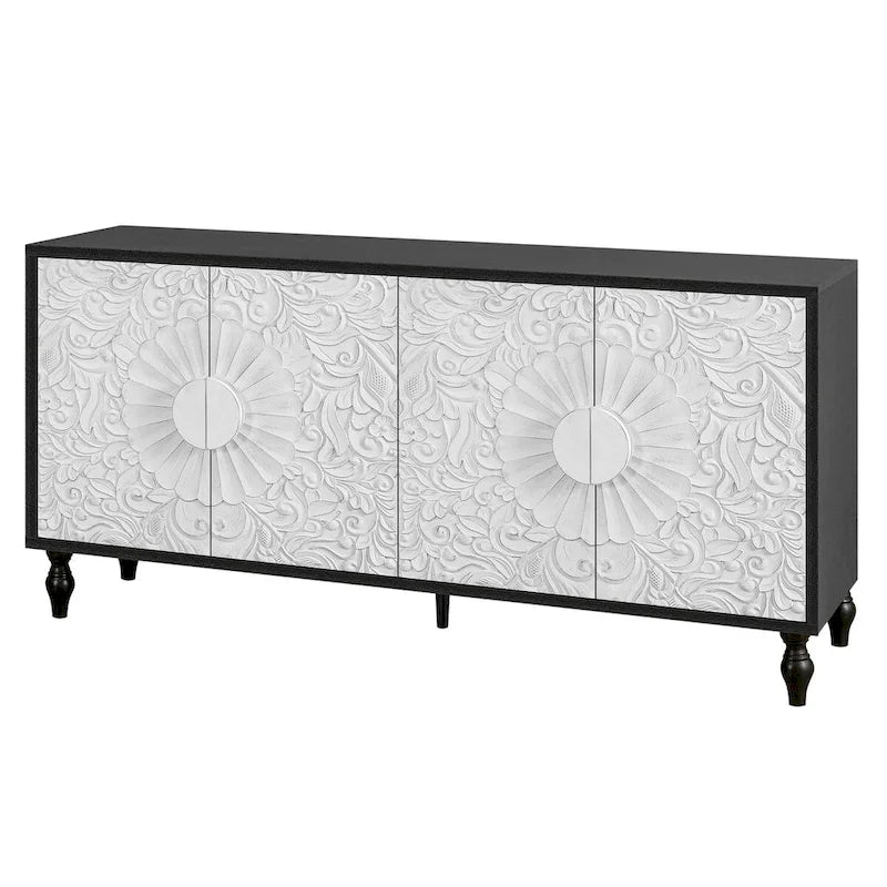 Cabinet vintage blanc à grandes facettes sculptées