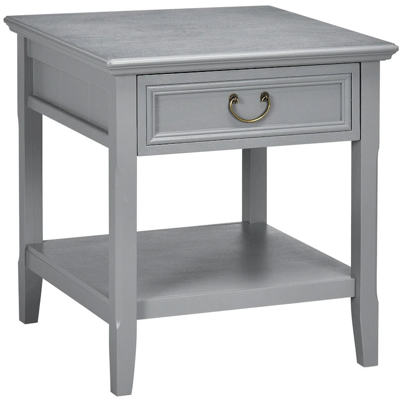 Table d'appoint avec rangement, Table d'appoint vintage avec tiroir et étagère ouverte, Table de chevet pour chambre à coucher, salon