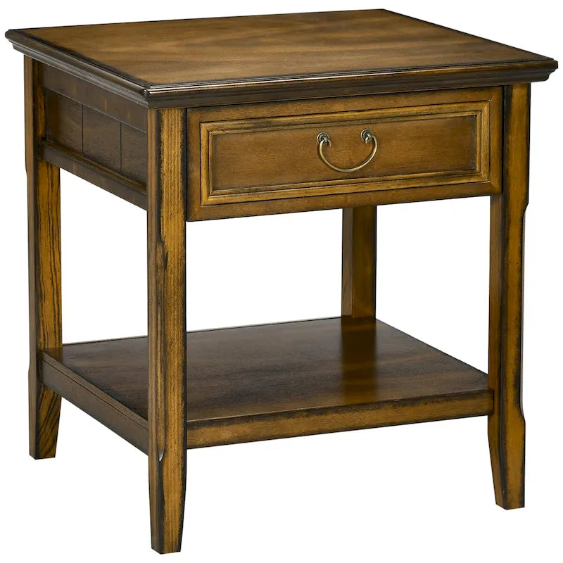 Table d'appoint avec rangement, Table d'appoint vintage avec tiroir et étagère ouverte, Table de chevet pour chambre à coucher, salon