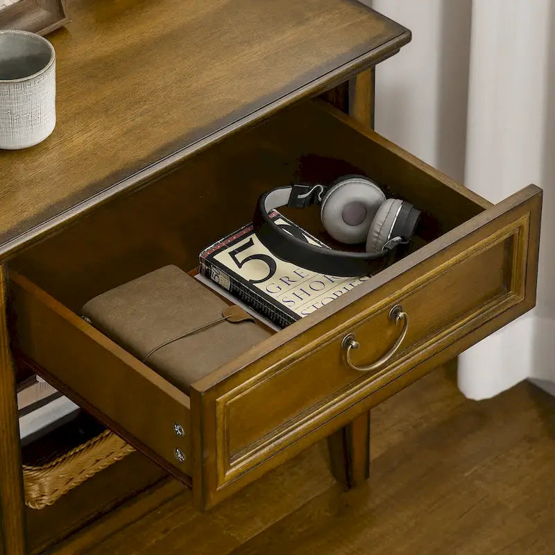 Table d'appoint avec rangement, Table d'appoint vintage avec tiroir et étagère ouverte, Table de chevet pour chambre à coucher, salon