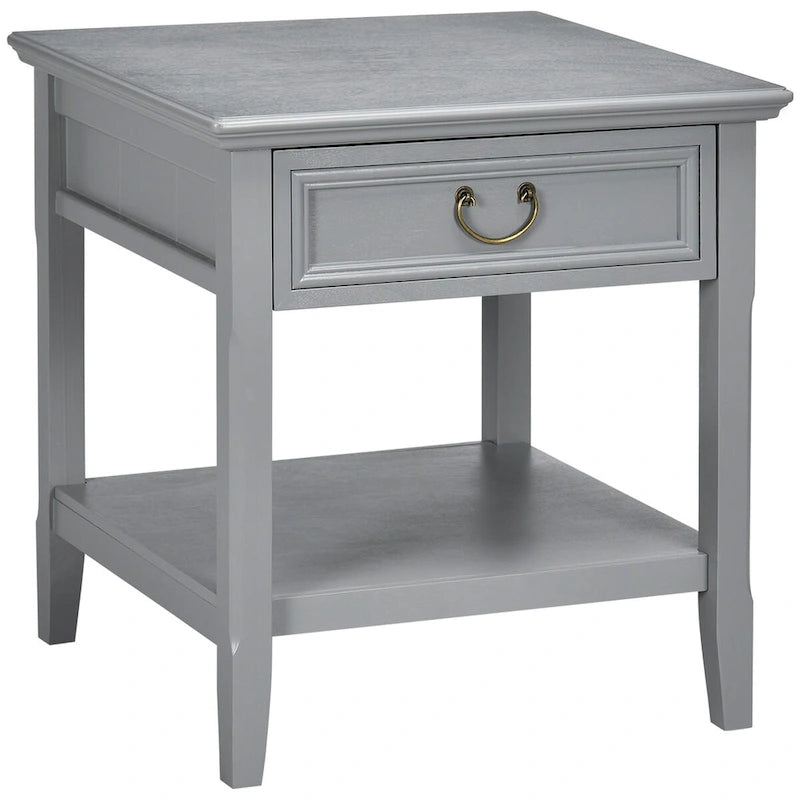 Table d'appoint avec rangement, Table d'appoint vintage avec tiroir et étagère ouverte, Table de chevet pour chambre à coucher, salon