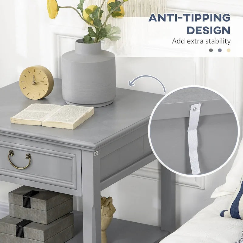 Table d'appoint avec rangement, Table d'appoint vintage avec tiroir et étagère ouverte, Table de chevet pour chambre à coucher, salon