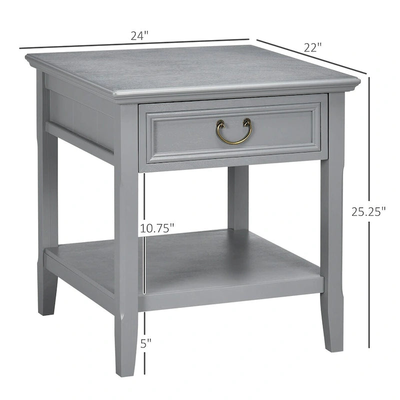 Table d'appoint avec rangement, Table d'appoint vintage avec tiroir et étagère ouverte, Table de chevet pour chambre à coucher, salon