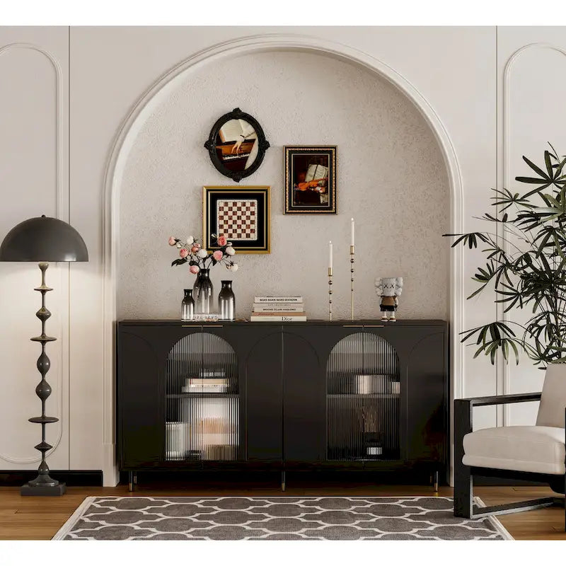 Meuble d'appoint en bois avec 4 portes vitrées