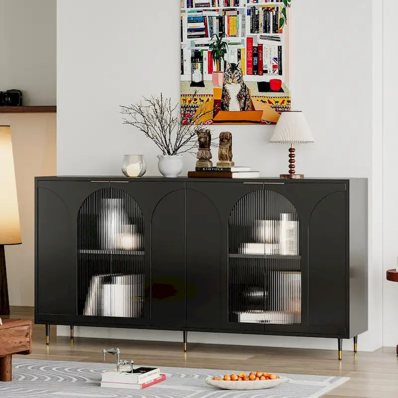 Meuble d'appoint en bois avec 4 portes vitrées