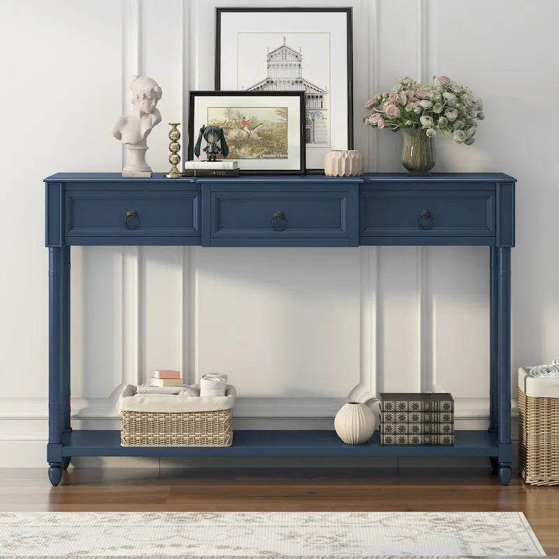 Console, table d'appoint avec tiroirs pour entrée, tiroirs saillants et longue étagère