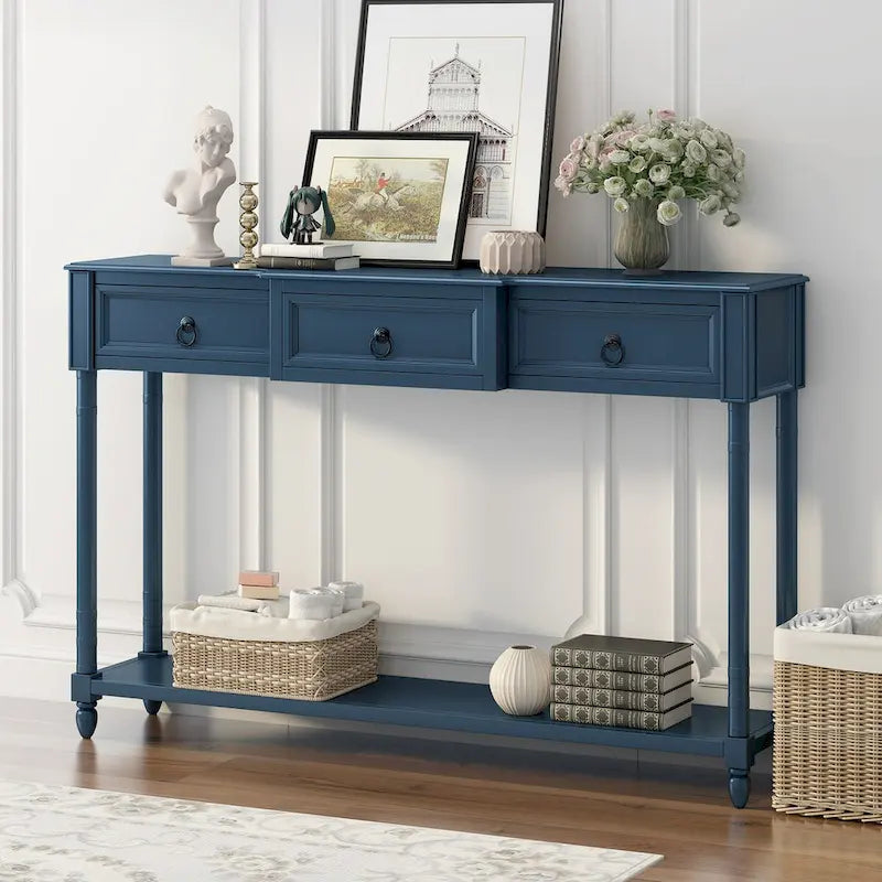 Console, table d'appoint avec tiroirs pour entrée, tiroirs saillants et longue étagère