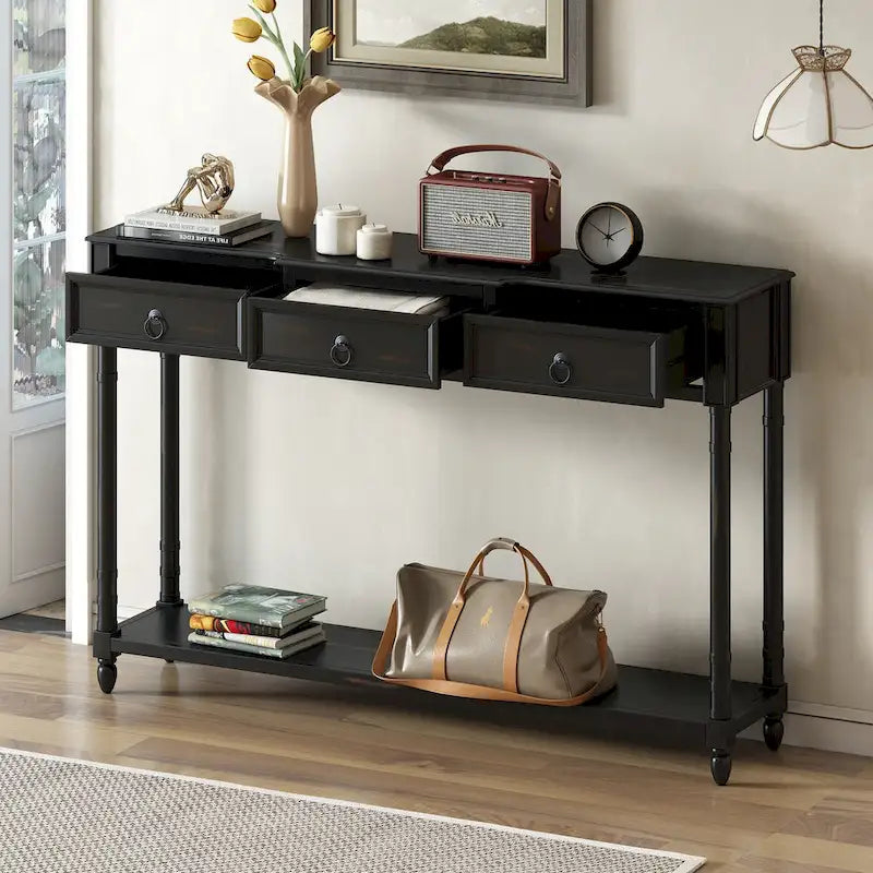 Console, table d'appoint avec tiroirs pour entrée, tiroirs saillants et longue étagère