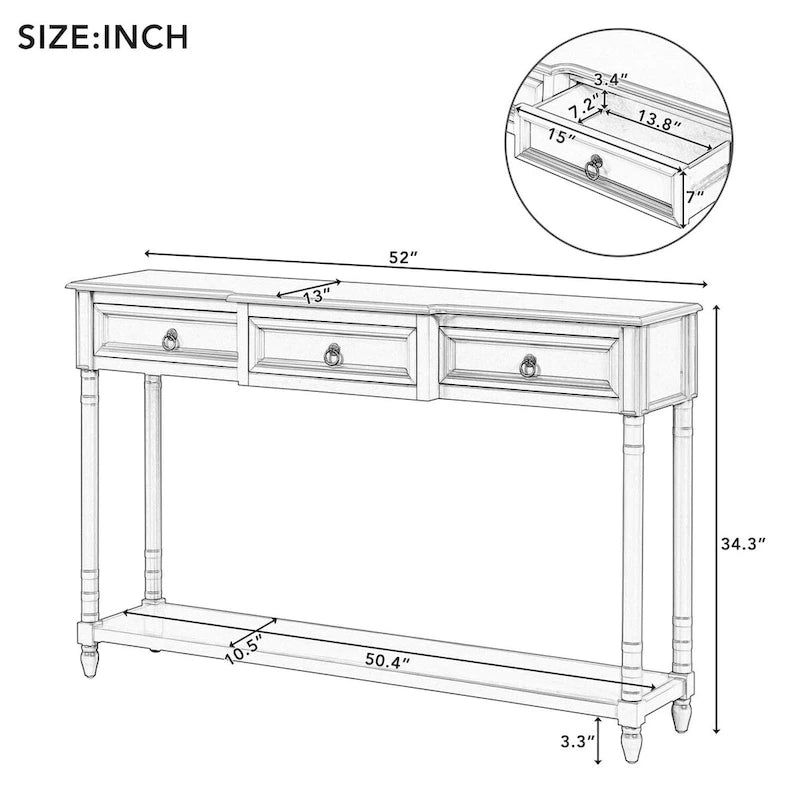 Console, table d'appoint avec tiroirs pour entrée, tiroirs saillants et longue étagère