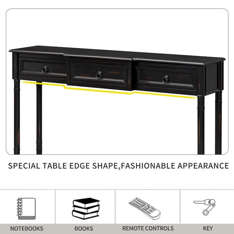 Console, table d'appoint avec tiroirs pour entrée, tiroirs saillants et longue étagère