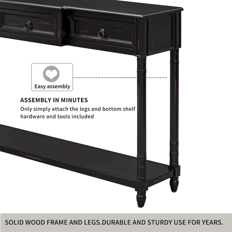 Console, table d'appoint avec tiroirs pour entrée, tiroirs saillants et longue étagère