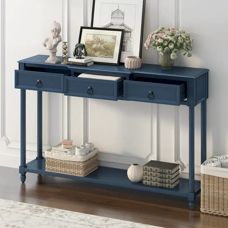 Console, table d'appoint avec tiroirs pour entrée, tiroirs saillants et longue étagère