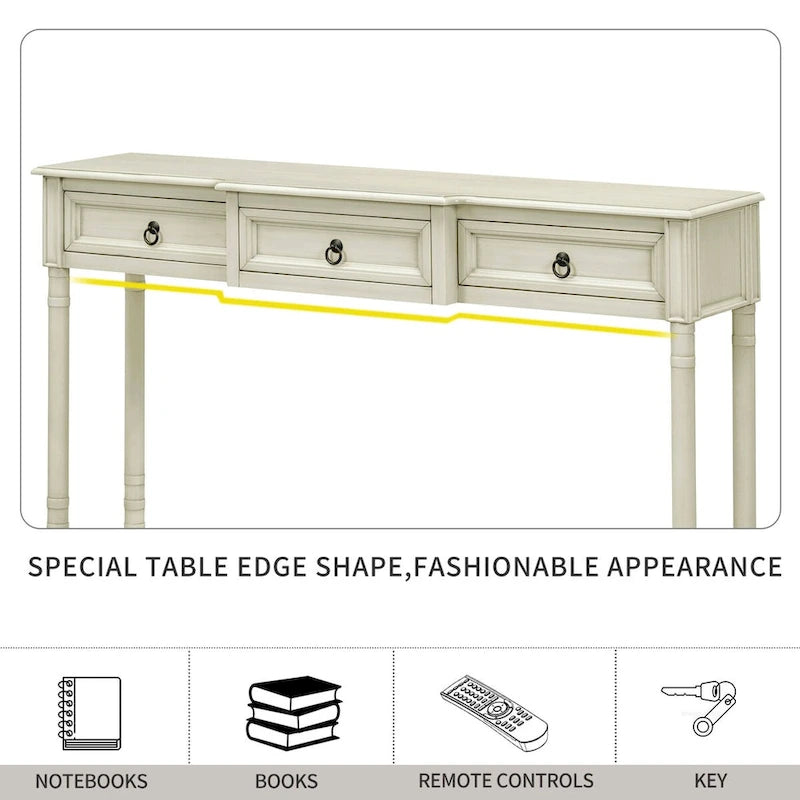 Console, table d'appoint avec tiroirs pour entrée, tiroirs saillants et longue étagère