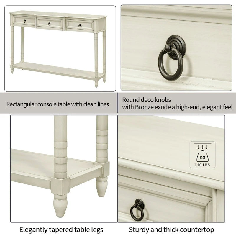 Console, table d'appoint avec tiroirs pour entrée, tiroirs saillants et longue étagère