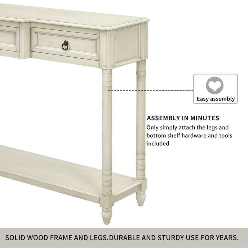 Console, table d'appoint avec tiroirs pour entrée, tiroirs saillants et longue étagère