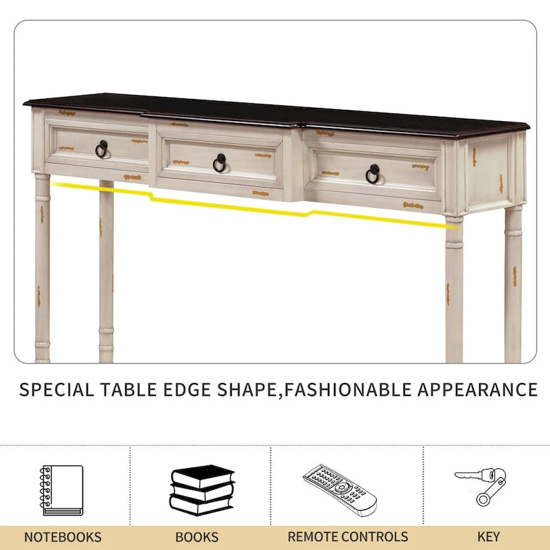 Console, table d'appoint avec tiroirs pour entrée, tiroirs saillants et longue étagère