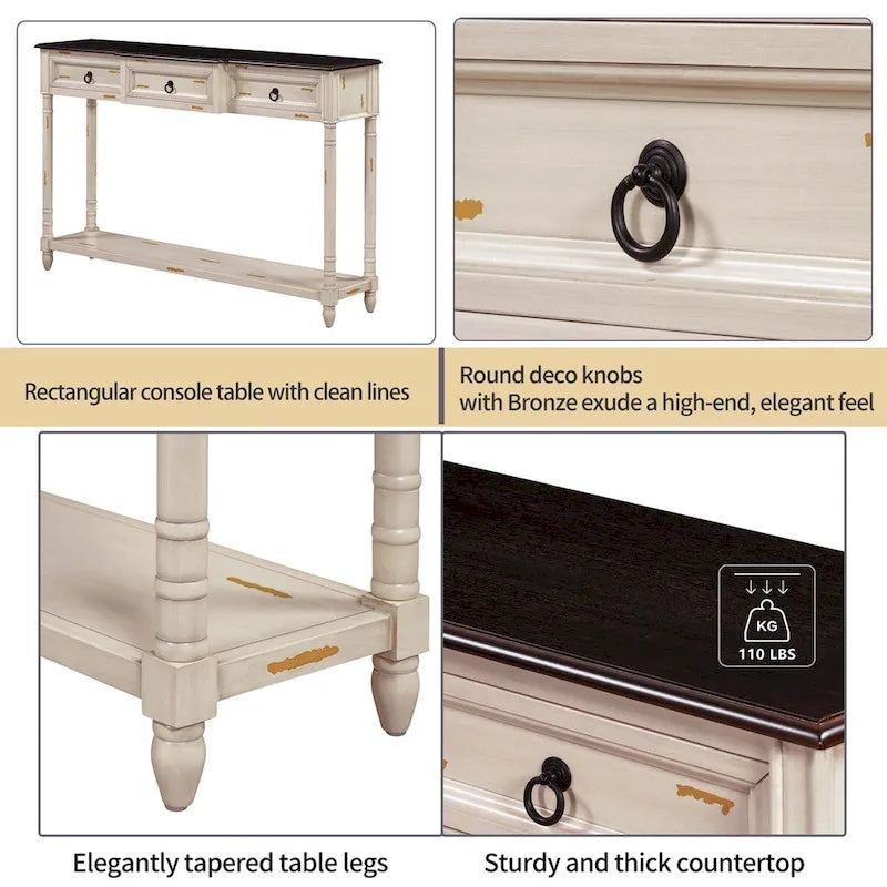 Console, table d'appoint avec tiroirs pour entrée, tiroirs saillants et longue étagère
