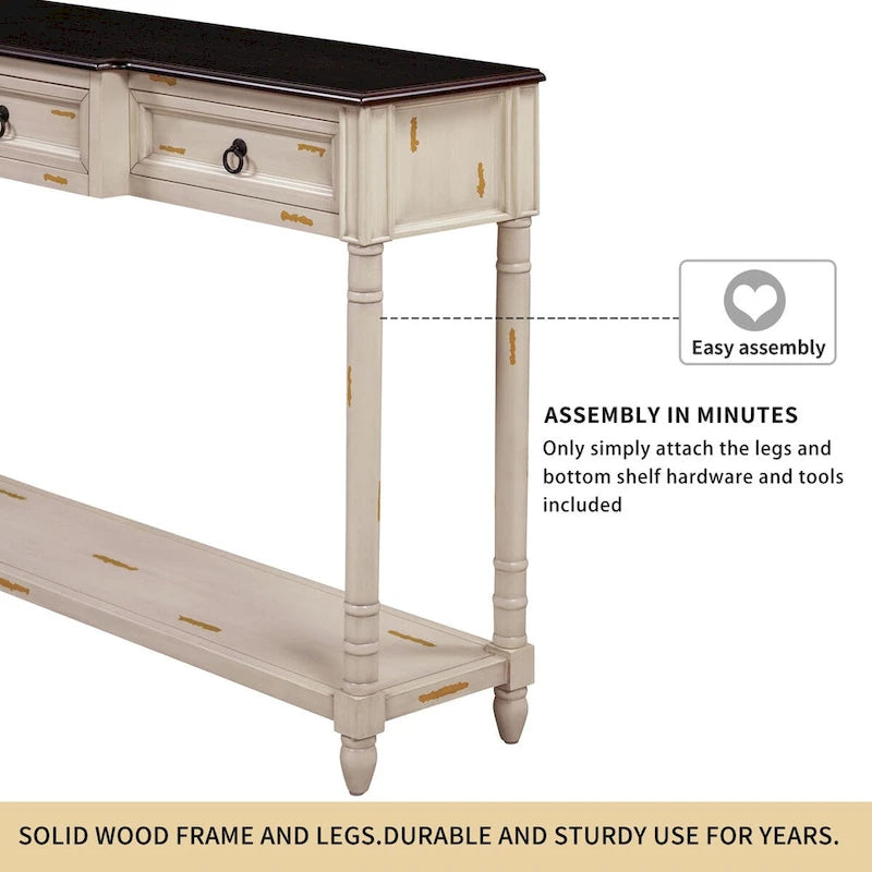 Console, table d'appoint avec tiroirs pour entrée, tiroirs saillants et longue étagère