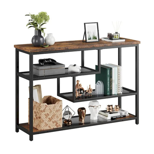 Console 4 niveaux, Table d'entrée avec étagère en verre